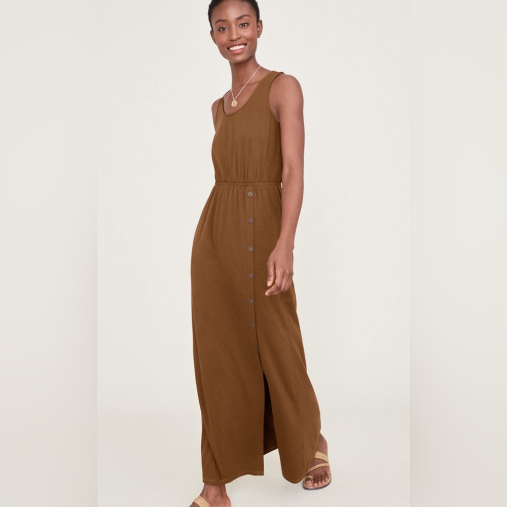 Garnet Hill‎ Side-Button Knit Maxi Dress Brown